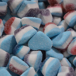 Heart-shaped red, white and blue gummy