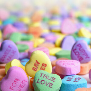 Heart shaped candy with words