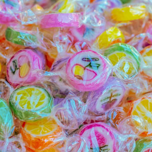 Individually wrapped hard fruit candies