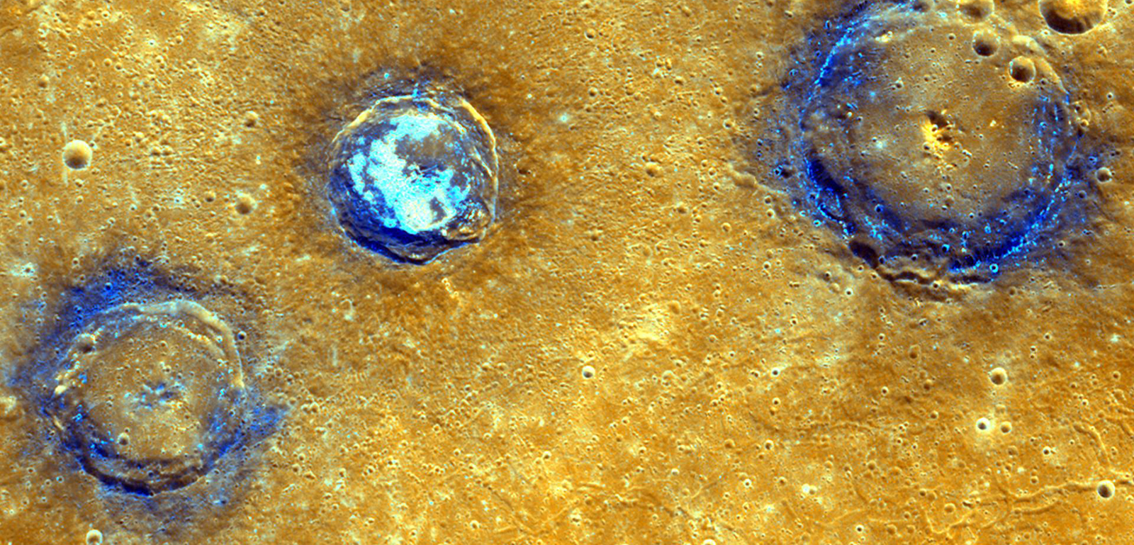 Craters on the surface of the planet Mercury.