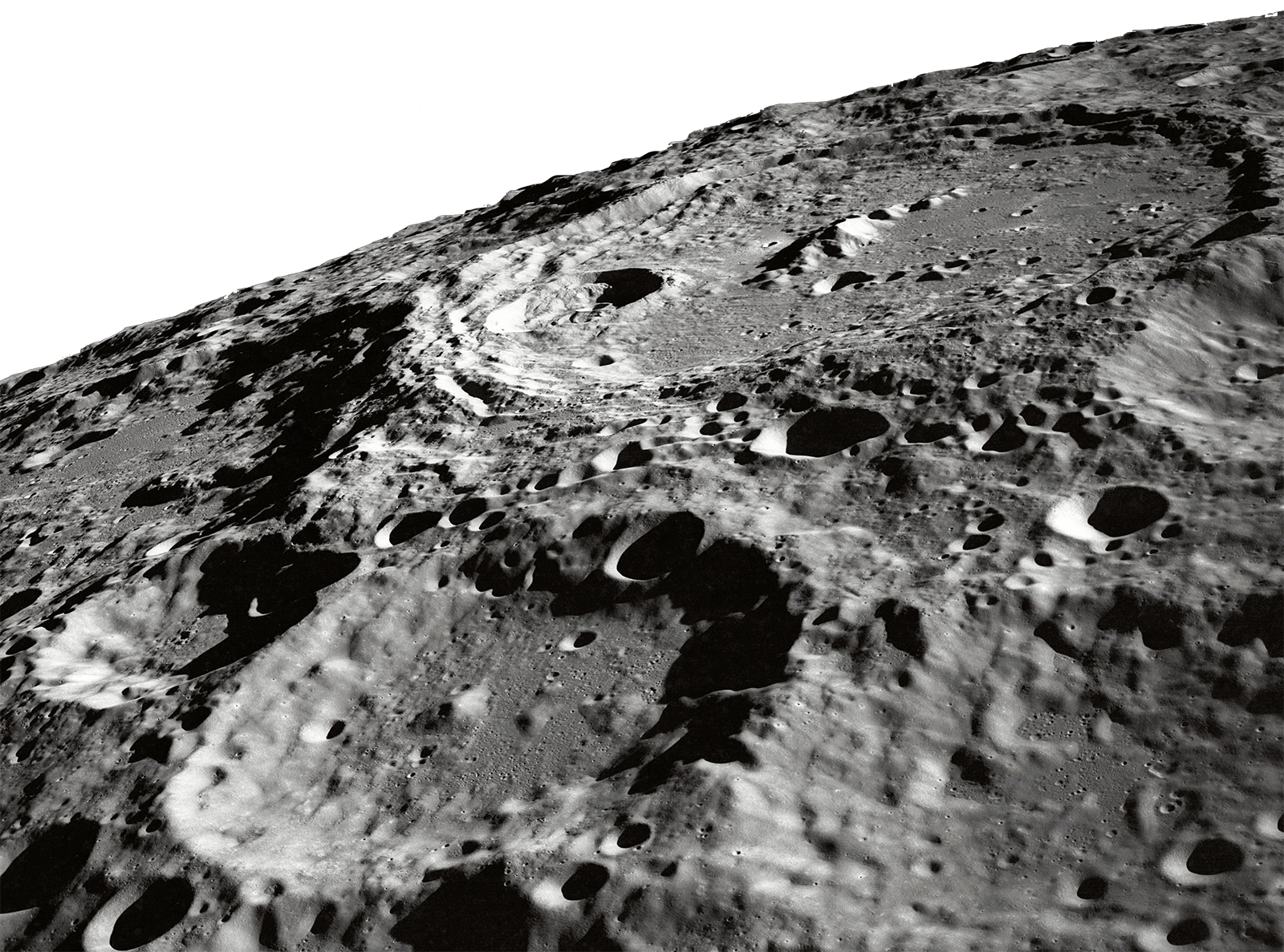 Craters on the surface of the moon.